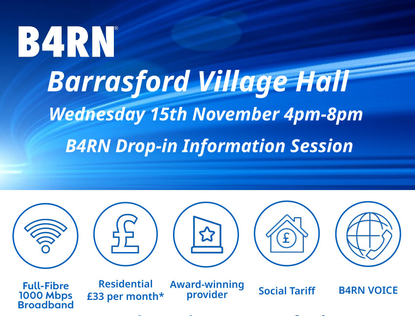 You are currently viewing Barrasford Village Hall DROP IN meeting – THIS coming Wednesday 15th Nov 4-8pm – School goes online with B4RN – Fibre Blowing to first homes this week!